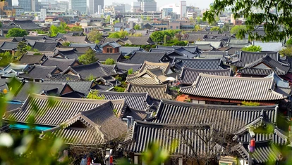 Beautiful view of traditional architecture roofs in Jeonju, South Korea