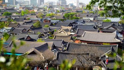 Beautiful view of traditional architecture roofs in Jeonju, South Korea