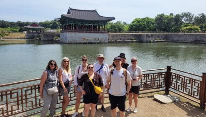 Group standing in front of Anapji Pond