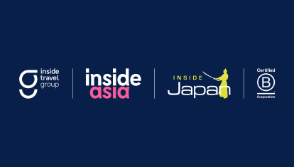 An arrangement of logos for 'Inside Travel Group', 'Inside Asia', 'Inside Japan', and 'B Corp'.