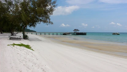 White sands and clear blue water of Koh Rong Island, Cambodia