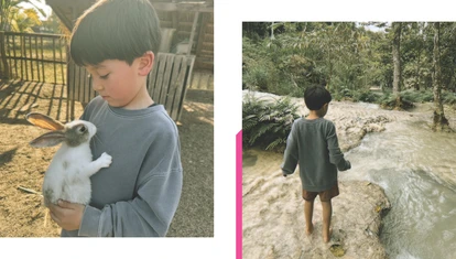 Child Enjoying Family Adventure Laos and Thailand Kuang Si Waterfalls