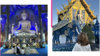 Tourist Family Adventure Blue temple Thailand