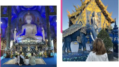 Tourist Family Adventure Blue temple Thailand