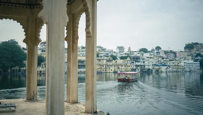 Udaipur river with a boat