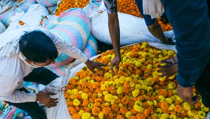 Flowers at a market in Mumbai