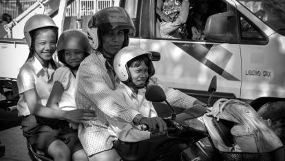 Four to a Scooter in Cambodia