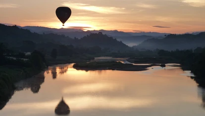 Hot air balloon at sunset in Burma