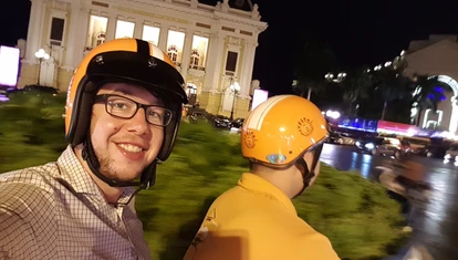 Hanoi Vespa Tour - Dylan in front of Opera House