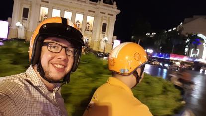 Hanoi Vespa Tour - Dylan in front of Opera House