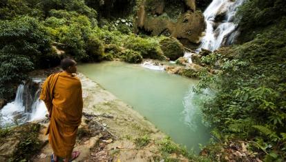 Monk at the Kuang Si Falls, Laos