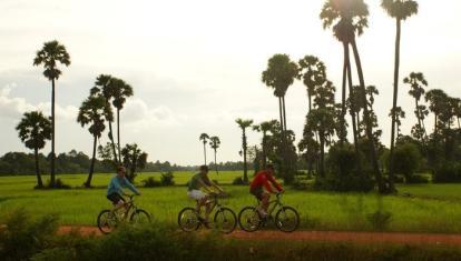 Cycling on islands near Phnom Penh Cambodia
