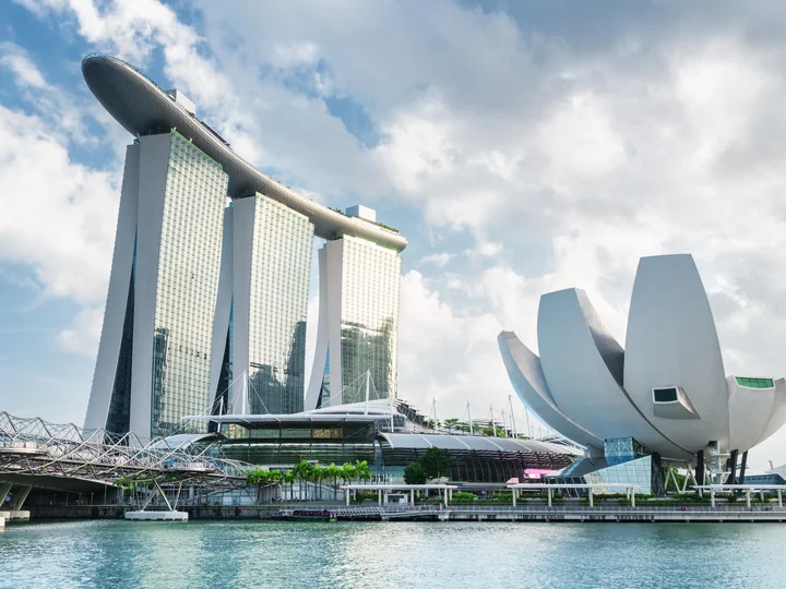 Marina Bay Sands Hotel and lotus shaped art museum building 