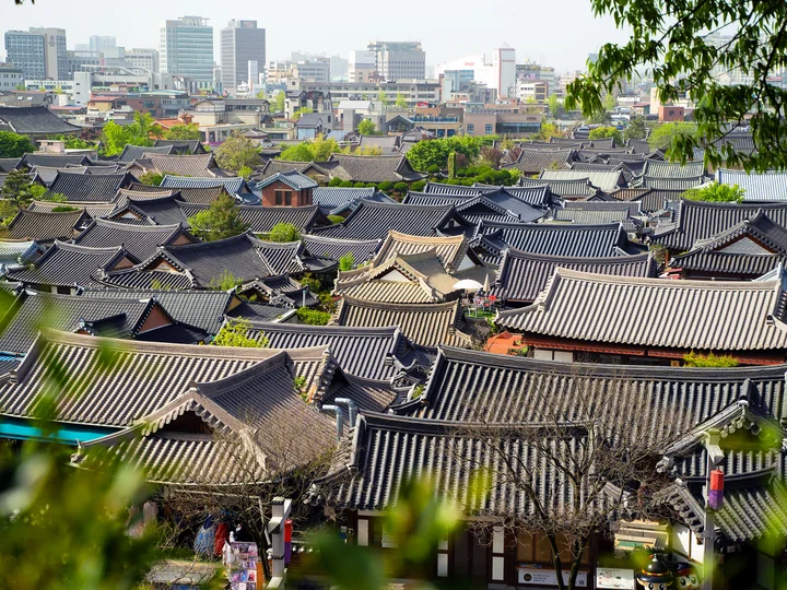Beautiful view of traditional architecture roofs in Jeonju, South Korea