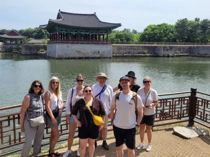 Group standing in front of Anapji Pond
