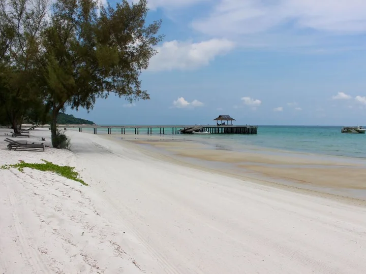 White sands and clear blue water of Koh Rong Island, Cambodia 