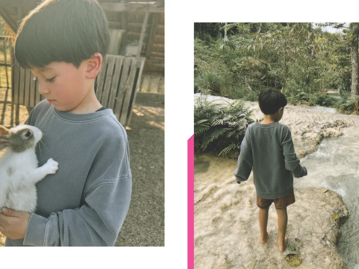 Child Enjoying Family Adventure Laos and Thailand Kuang Si Waterfalls