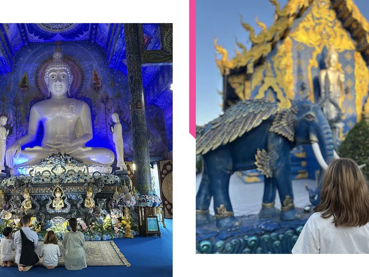 Tourist Family Adventure Blue temple Thailand 