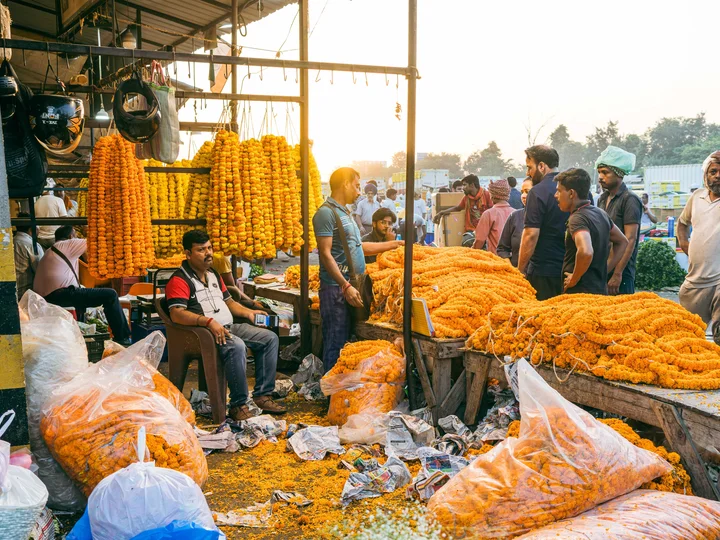 Yellow flower market in Delhi