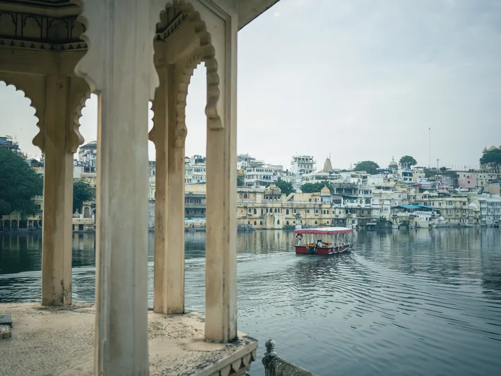 Udaipur river with a boat