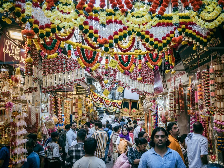 Busy colourful street in India
