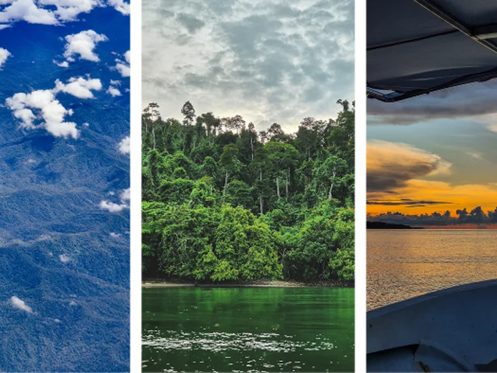 a 3 photo collage of Gaya Island, Borneo