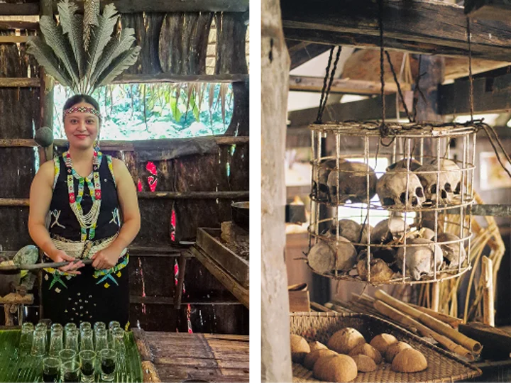Mari Mari tribe in Borneo with skull decoration