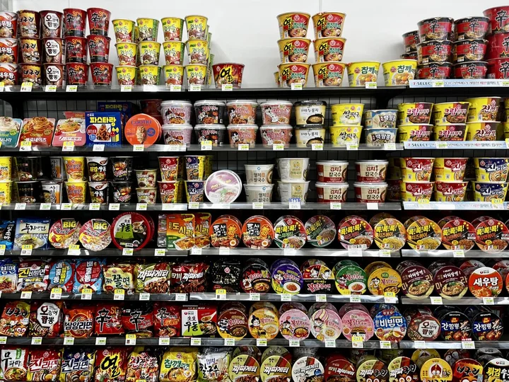 wall of ramen cup noodles