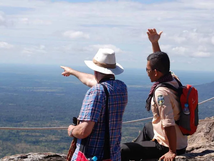 Andy with our lovely guide Bunthan – the fount of all knowledge and a firm friend by the end of our week with him.
