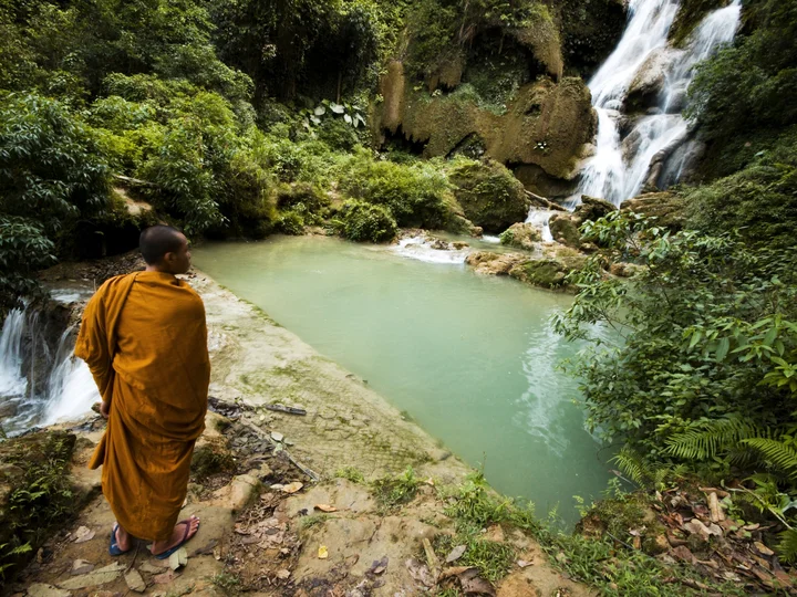 Monk at the Kuang Si Falls, Laos