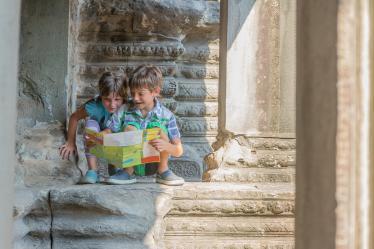 Children taking part in Angkor Thom scavenger hunt