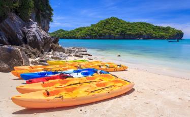 Kayaks on the beach at Ang Thong Marine Park 