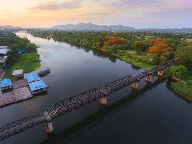 Aerial view of the bridge over the River Kwai 