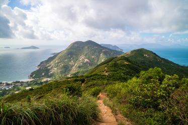 View from the top of the Dragon's Back Trail looking down at the sea