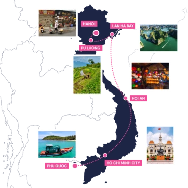 Vietnam travel itinerary map