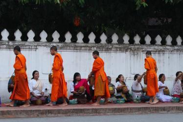 monks collecting alms.