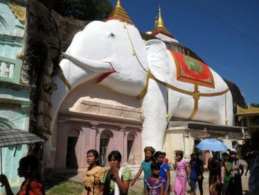 A larger-than-life elephant has been carved on one side of a cliff at Shwe Ba Taung, Monywa