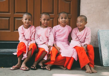 Group of happy children in Yangon, Burma