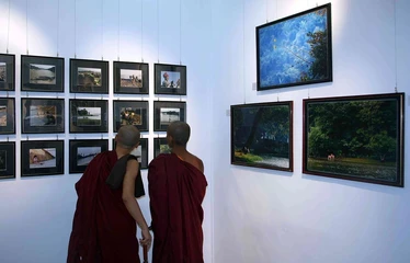 Monks at exhibition in Gallery 65