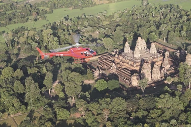 Helicopter over Angkor, Cambodia