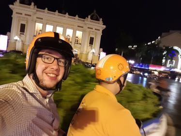 Hanoi Vespa Tour - Dylan in front of Opera House